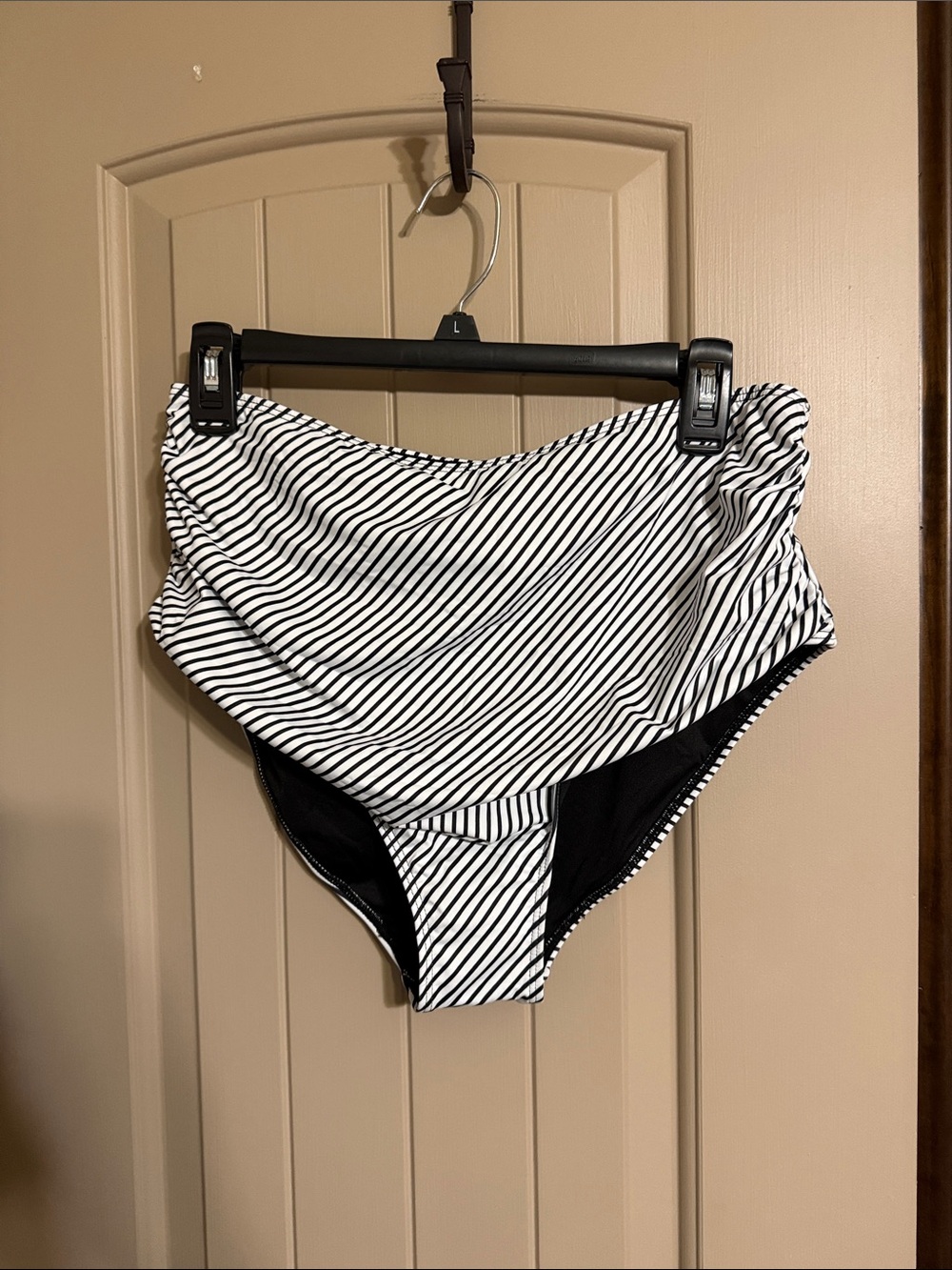 High-Waist Black and White Striped Bikini Bottoms